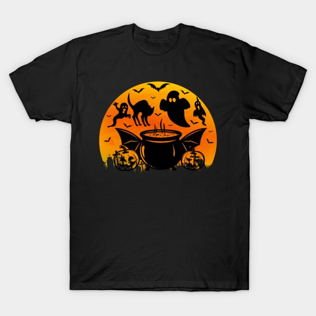 Spooky Moon Halloween Witch Monster Ghost Pumpkin 12 T-Shirt by fromherotozero